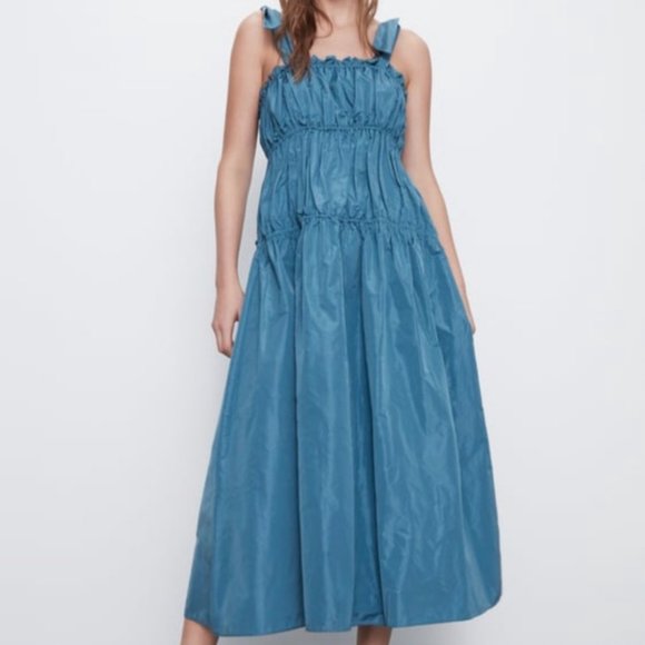 ZARA NWT Taffeta Tied Voluminous Tiered Sundress S - Picture 1 of 7